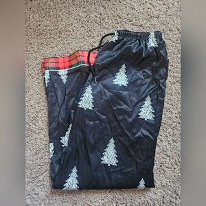 Festive Black Pajama Pants with Tree Print Christmas Pjs Small